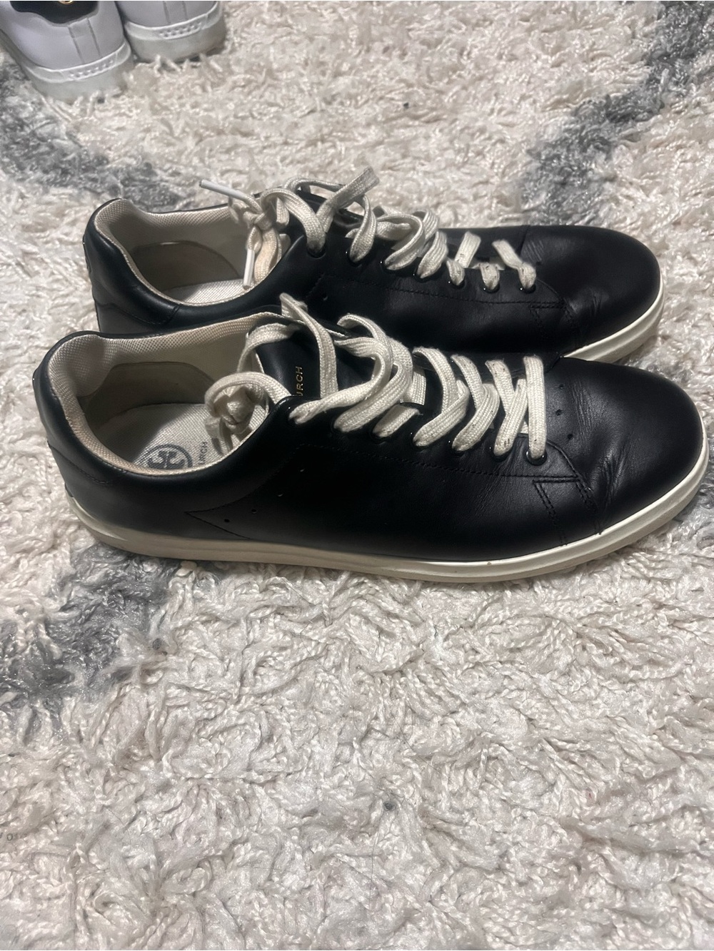 Tory Burch Black Leather Low-Top Sneakers with White Soles